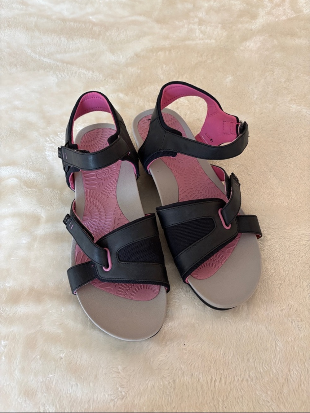 BareTraps Black and Pink Comfort Sport Sandals